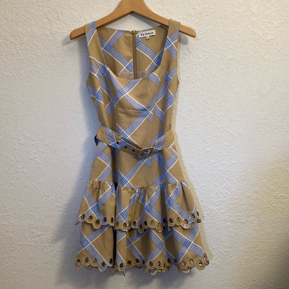 En Saison Womens ruffled plaid dress. Sz S.  NWOT